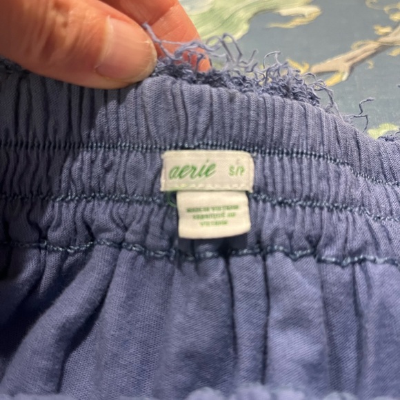 Aerie Weekend Ruffle Mini Skirt Sz Small Tiered Blue Raw Edges Small Comfy Cozy - Picture 4 of 6